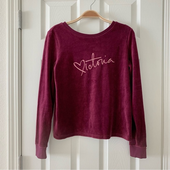 ❤️ NWOT Victoria’s Secret VS Wine Red Velour Crossback Pullover Sweatshirt - Picture 4 of 6